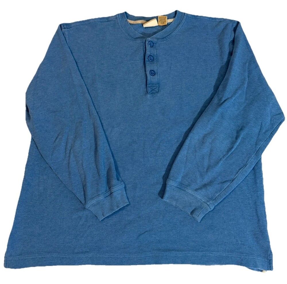LL Bean Sweater Mens Large Blue Thermal Henley Button Cotton Long Sleeve 187244